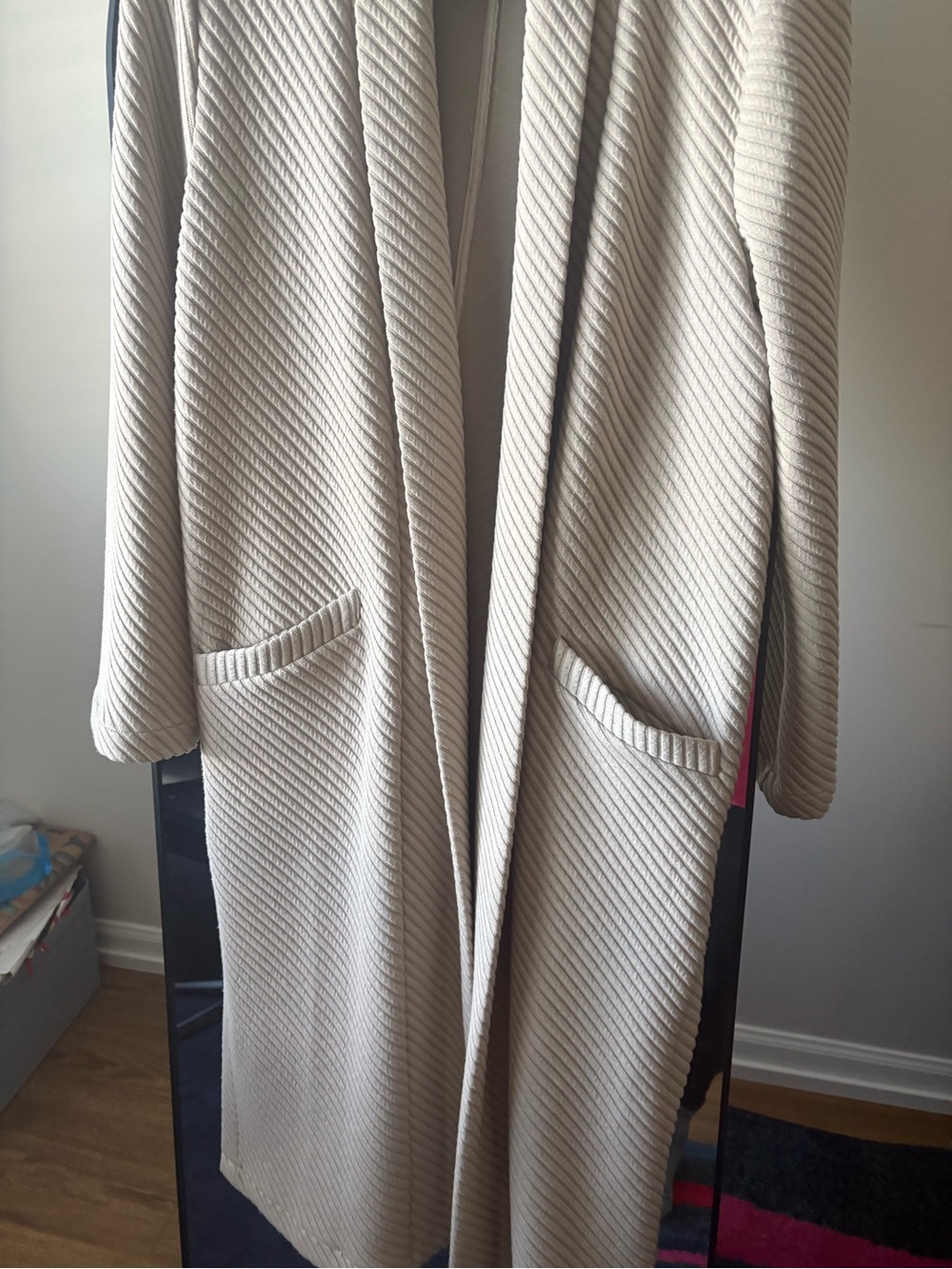 DR2 Neutral Ribbed Open-Front Cardigan in Cream